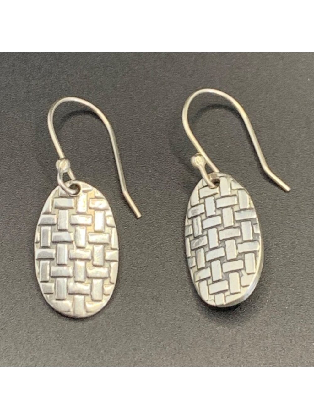 Oval Dangle Sterling Silver 925 Earrings Basket Weave Design 1.5" Long